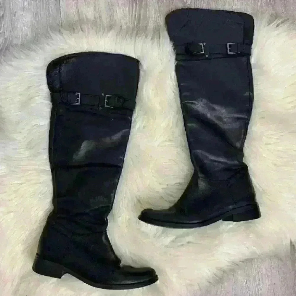 Charles David leather black riding boots 6